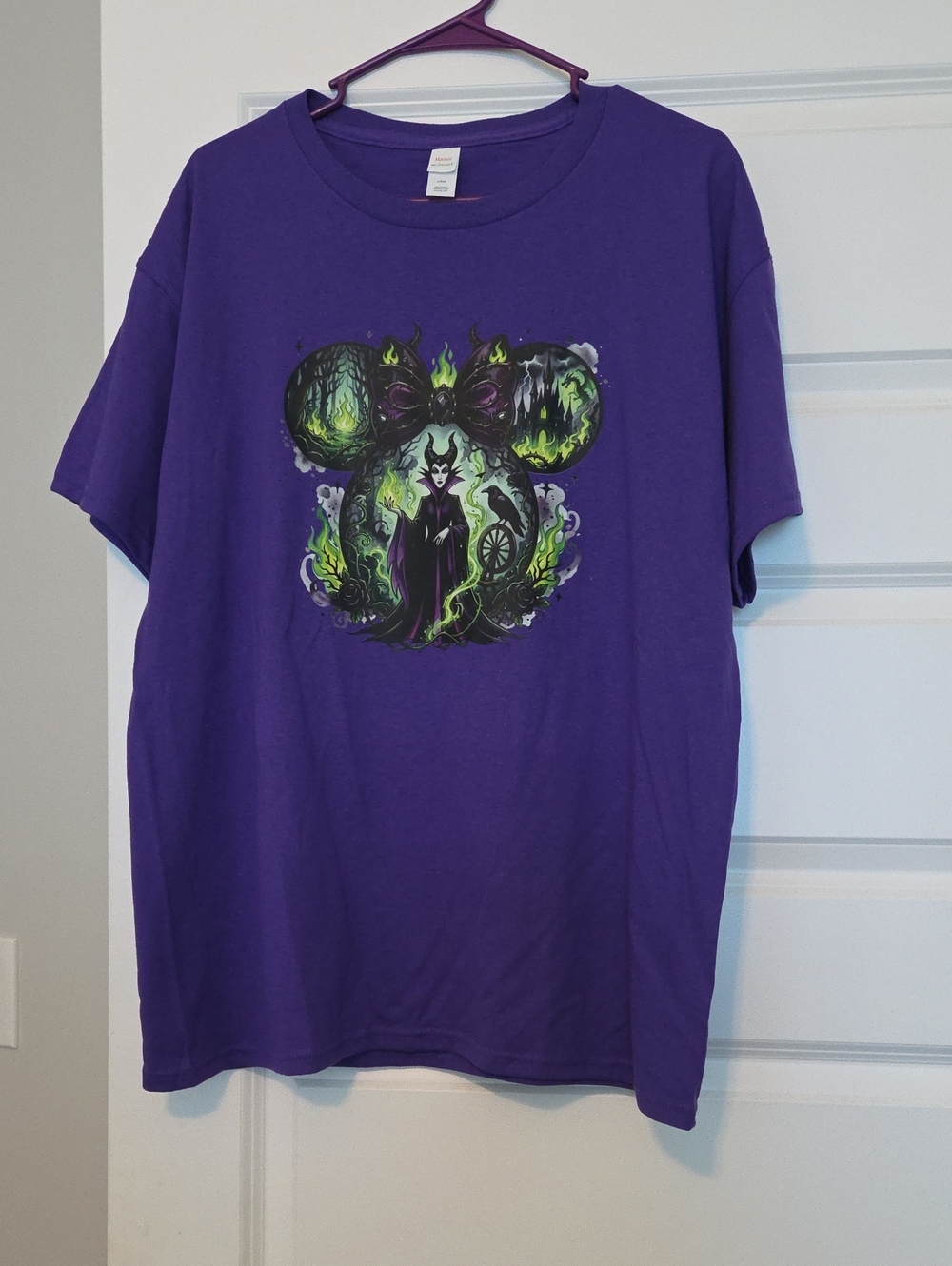 Hanes Purple T-Shirt with Green & Black Meleficent  Graphic Mickey Mouse